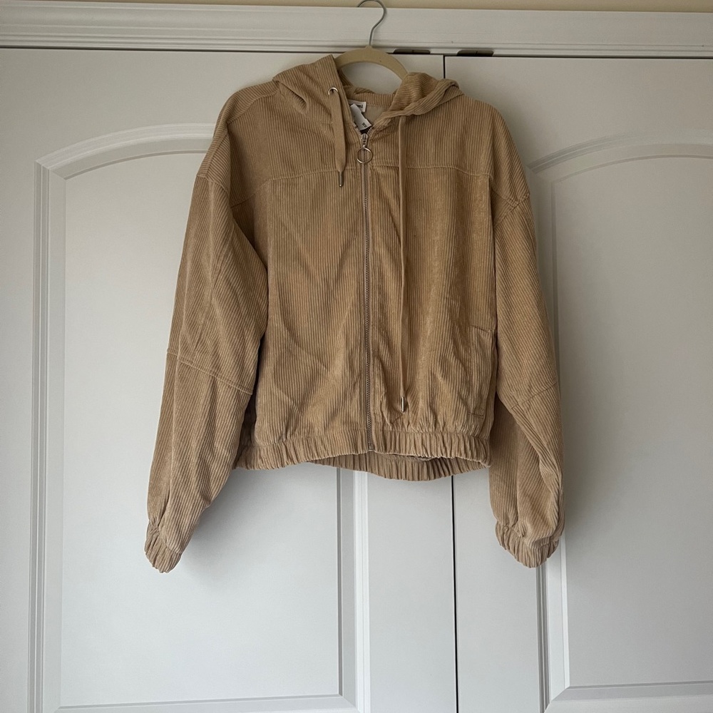 Tan ribbed full zip hoodie Brand New